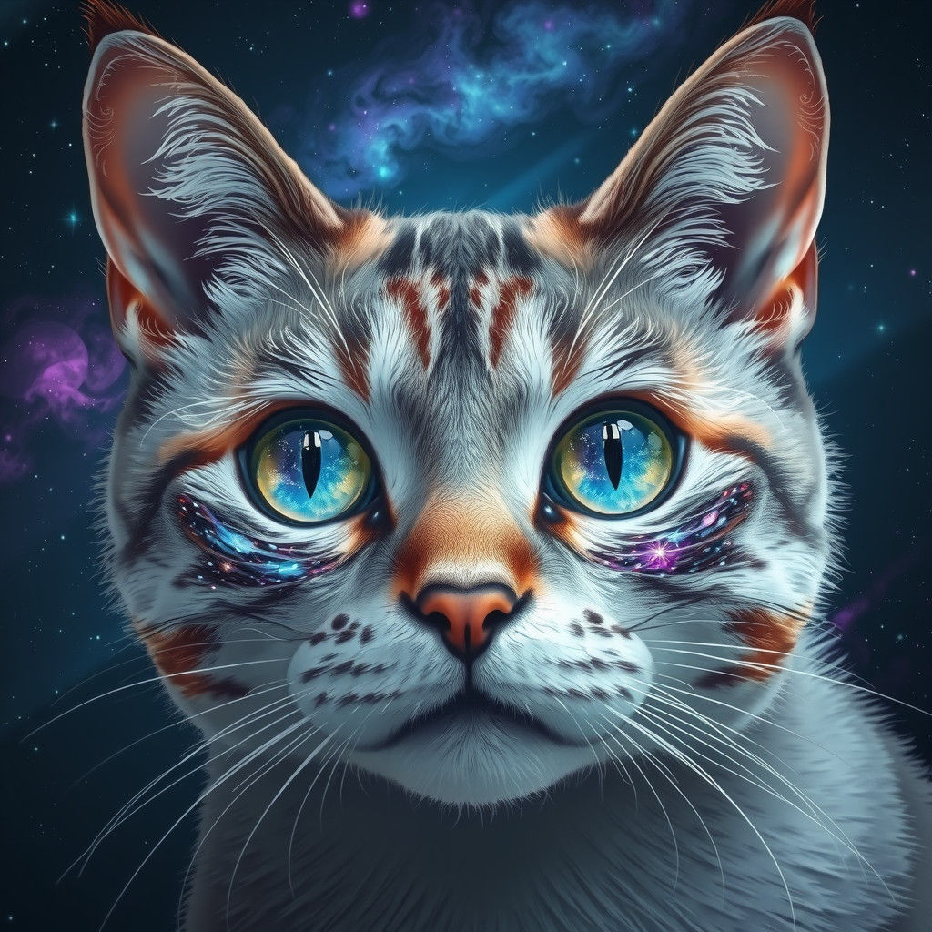 Cat with Galaxy Eyes, Digital Art