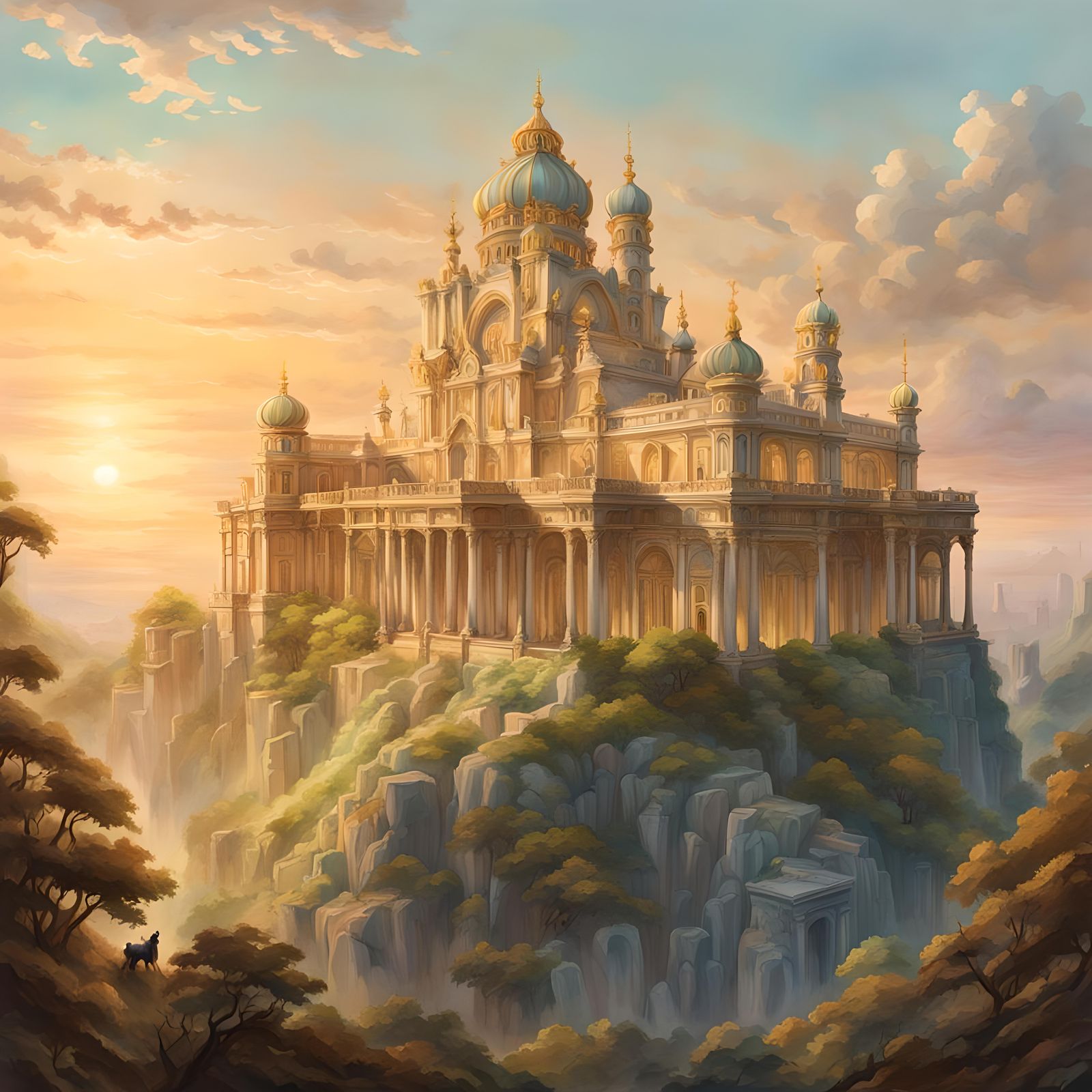 Palace Rises: Art Nouveau Kingdom in Golden Light