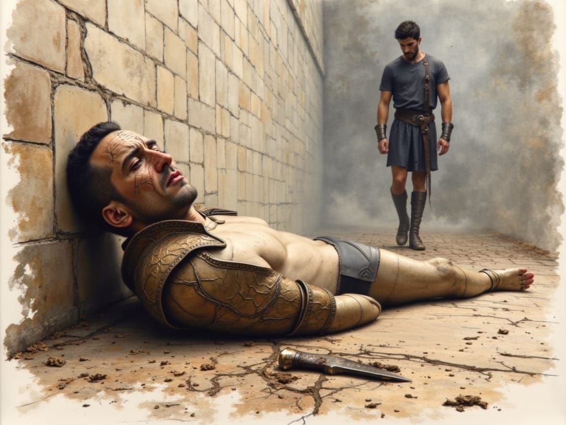 Tragic Death of Hector of Troy in Watercolor Style