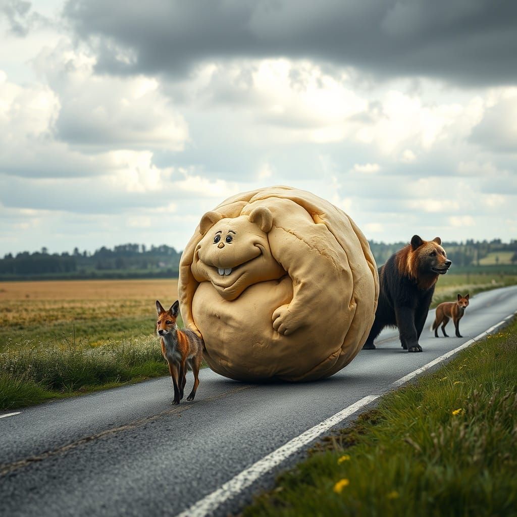 Optimistic Dough Creature Meets Forest Animals in Surreal La...