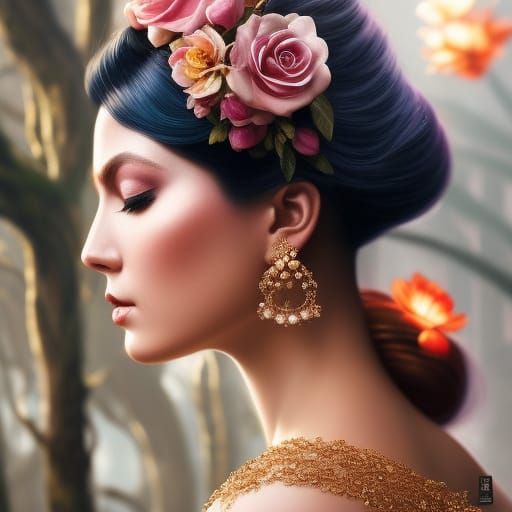 Hyperrealistic Blonde Princess in Blooming Garden