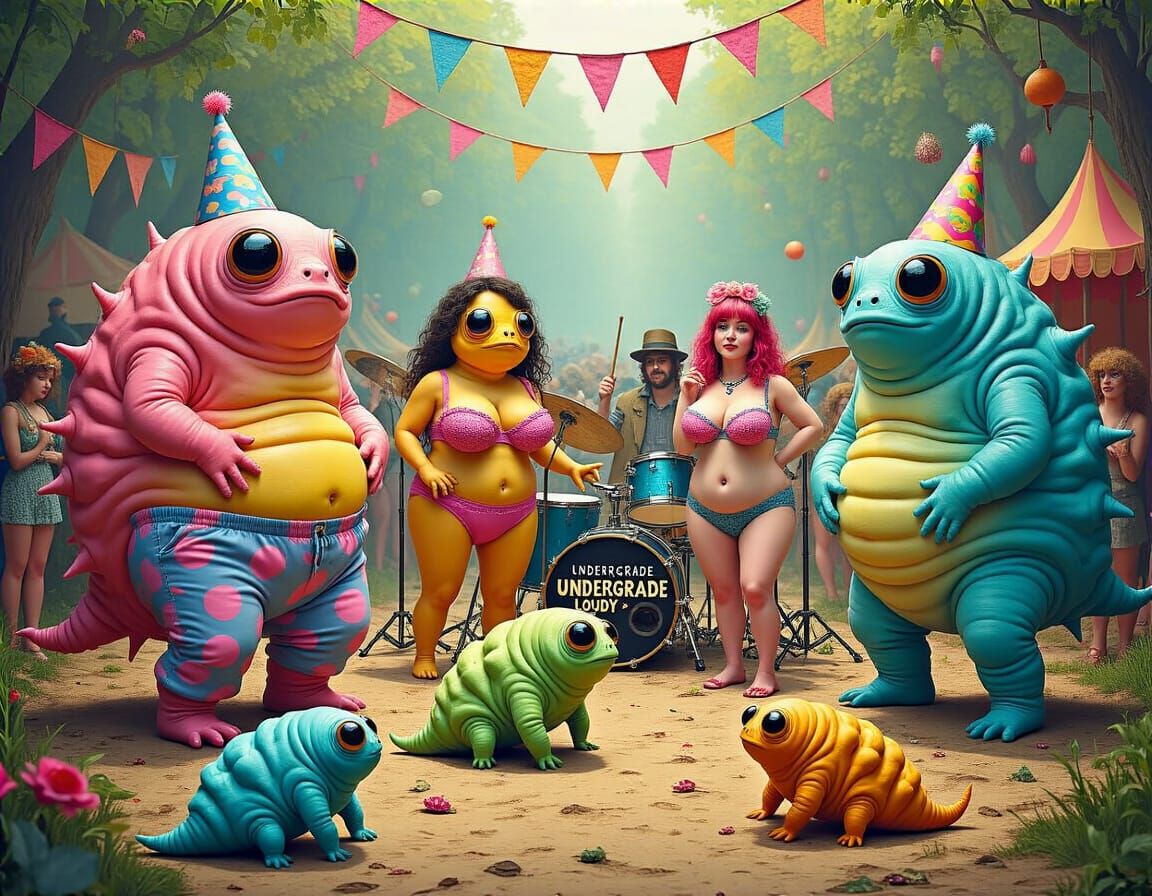 Colorful Tardigrade Festival in Surreal Dreamscape