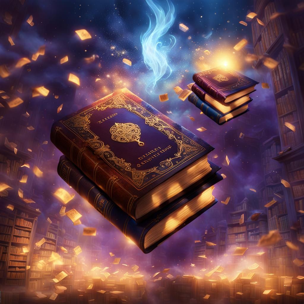 Floating Library Books in Mystical Concept Art