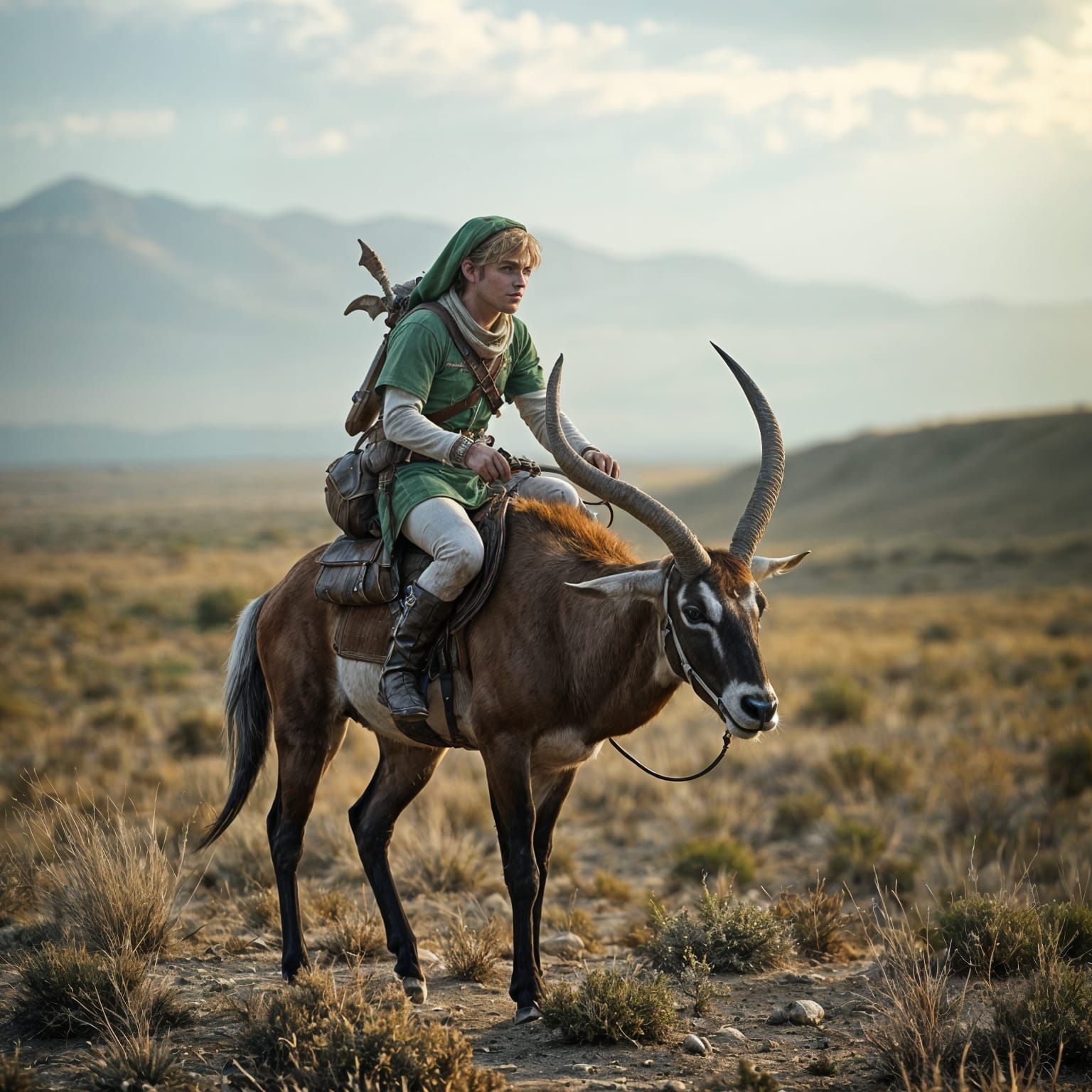 Link Riding an Oryx Antelope in Hyperrealism