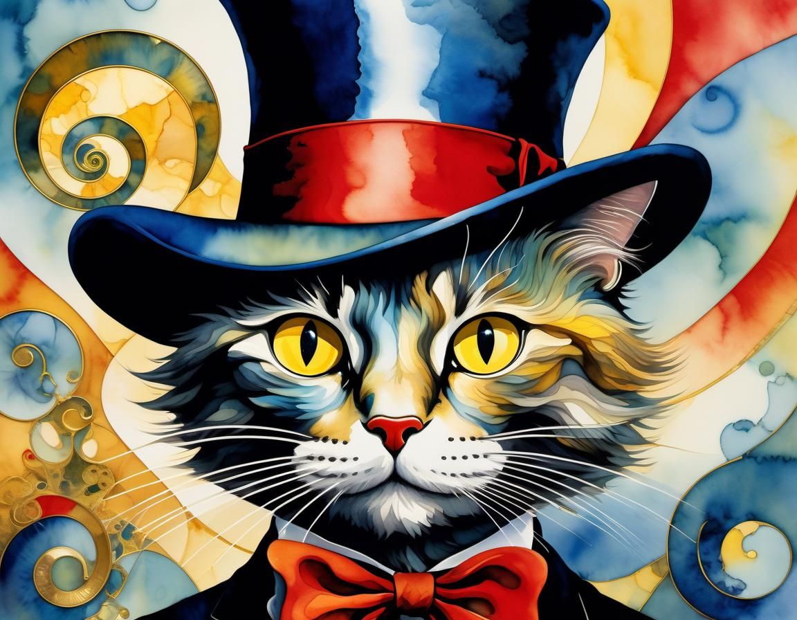 The Cat in the Hat: Surrealist Watercolor
