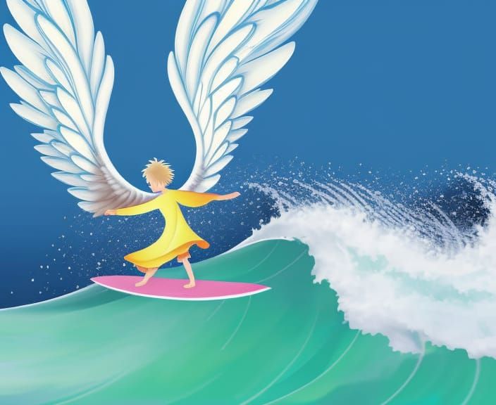 Anime Angel Surfing Waves with Nimbus