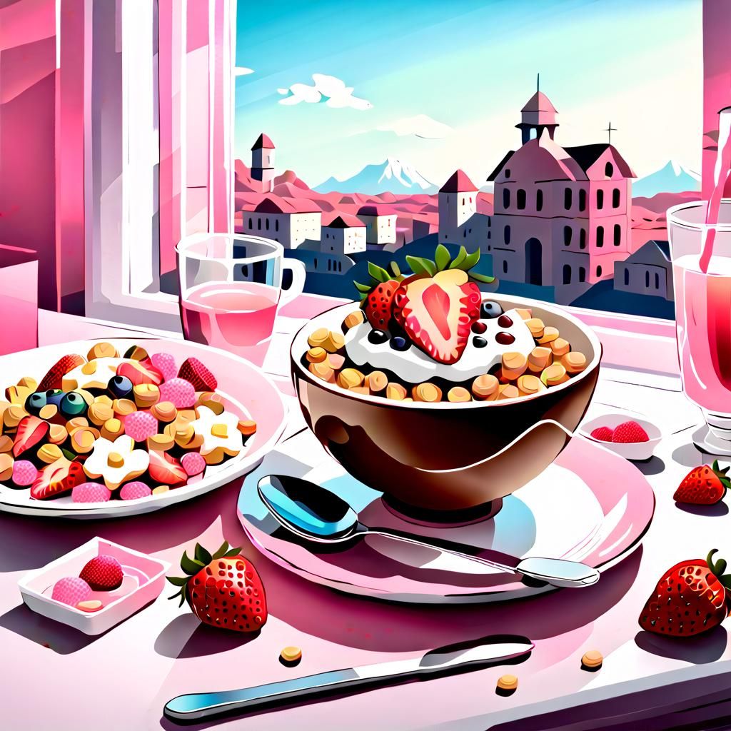 Retro Strawberry Breakfast Cereal Still Life