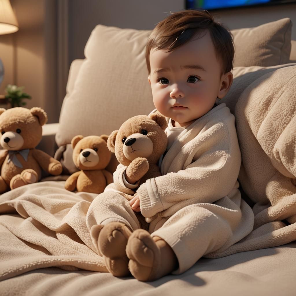 Hyper-Realistic 3D Anime Baby Watching Television