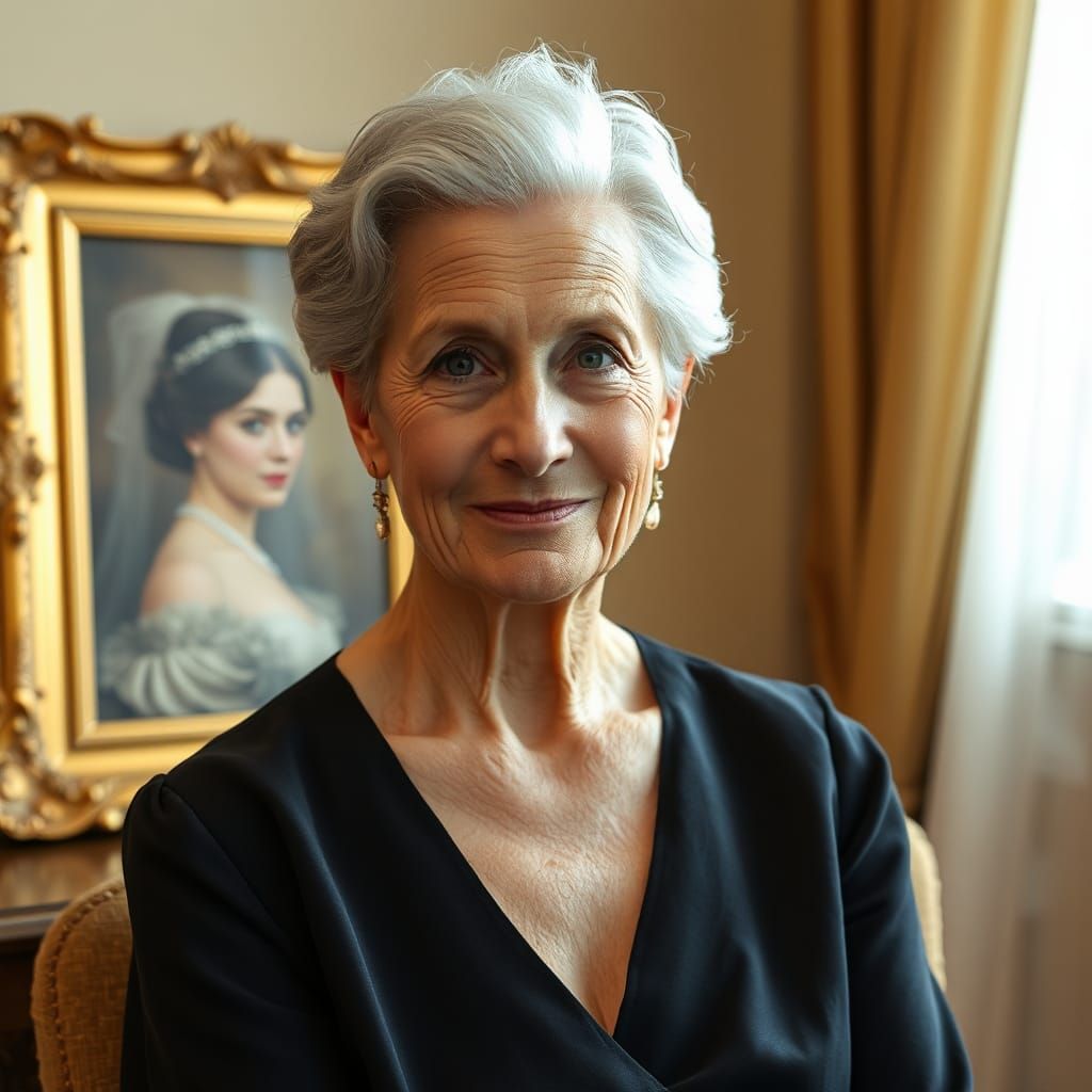 Elegant Portrait of Woman Reflecting on Her Youth