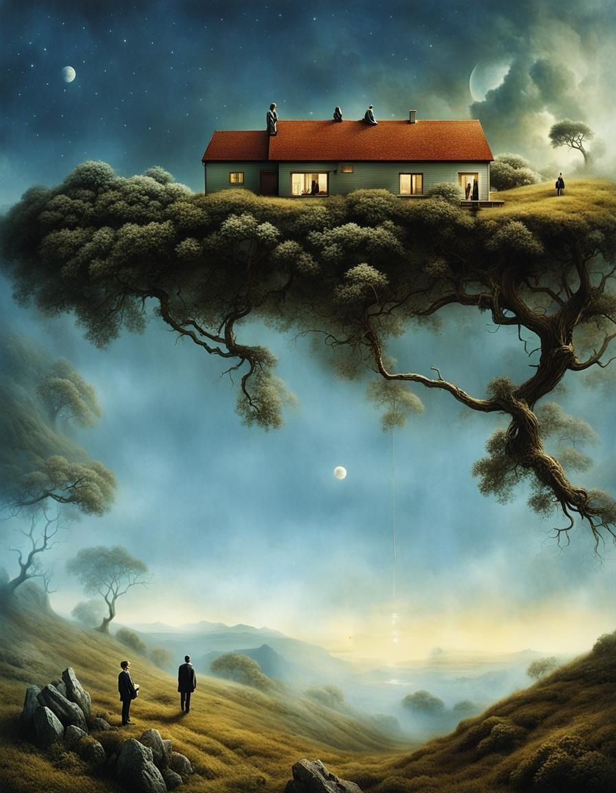 Surreal Stargate Dreamscape with Bonsai and Constellations