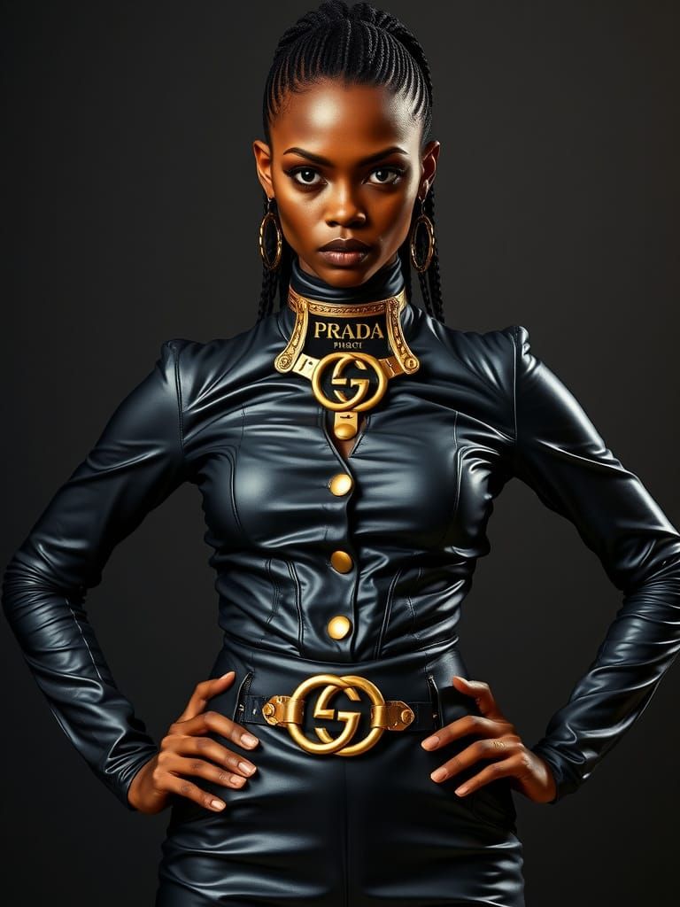 Dominant Ebony Goddess in Luxurious Gothic Leather Jumpsuit