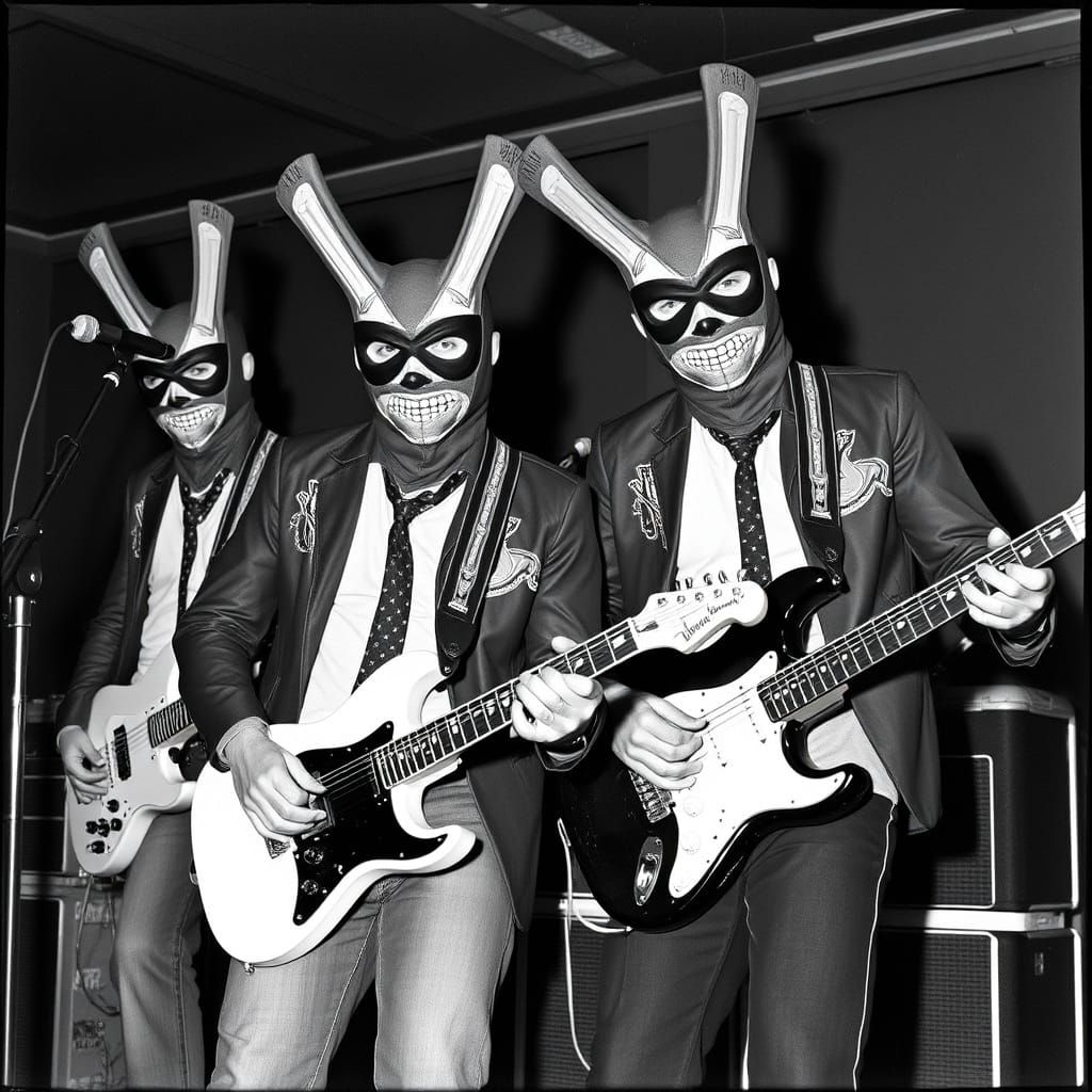 Surf-Guitar Band with Luchador Masks and Fender Guitars