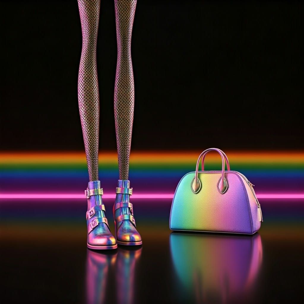 Rainbow Boots and Unicorn Bag in Surreal Reflection