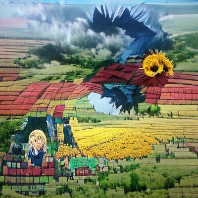 Howl's Moving Castle in Sunflower Field