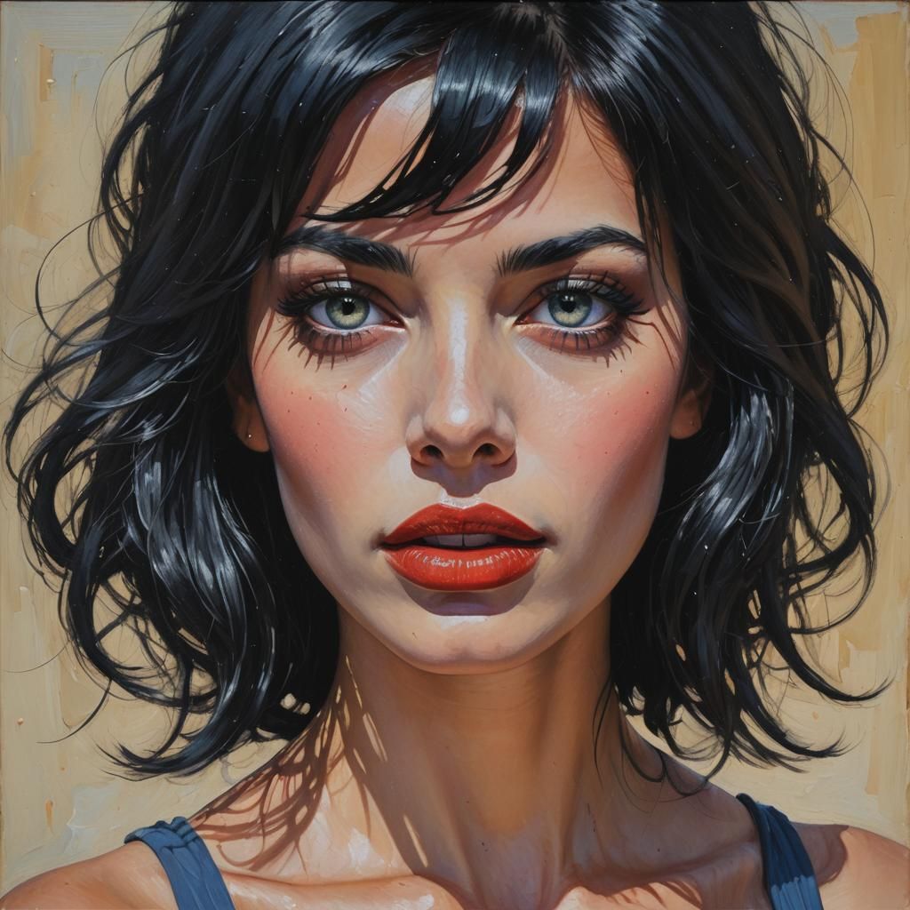 Beautiful Woman with Polychromatic Eyes as Oil Painting