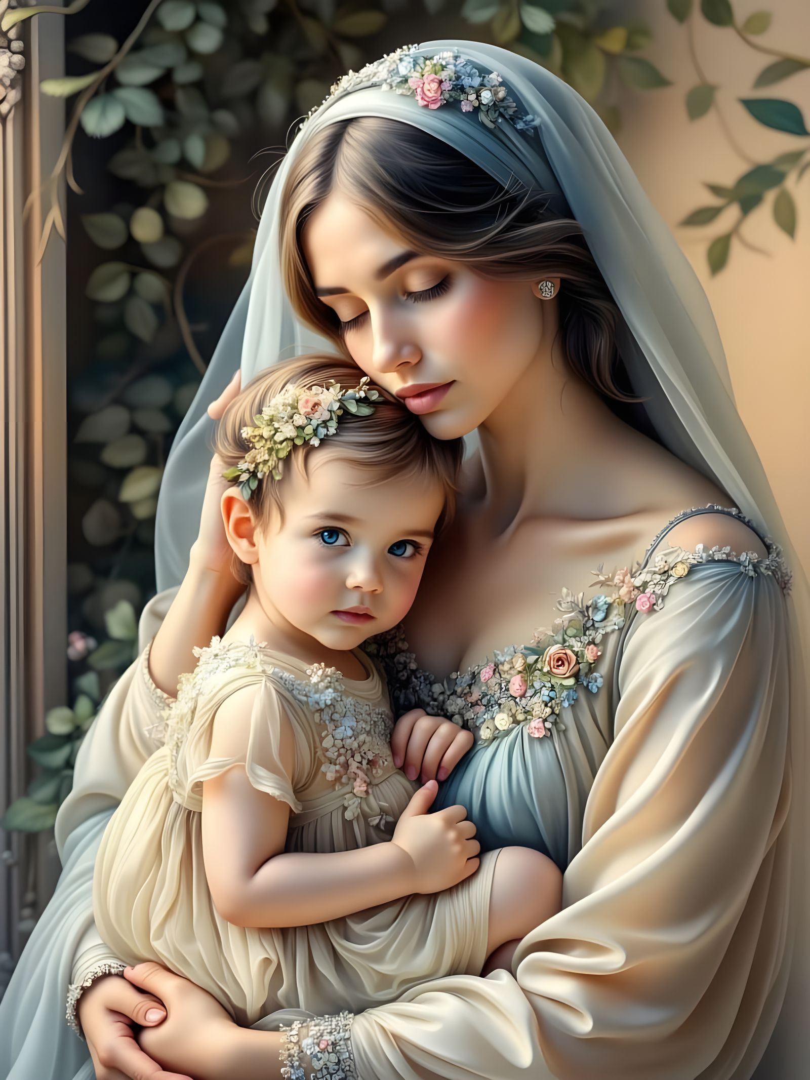 Mother and Child in a Serene Summer Forest