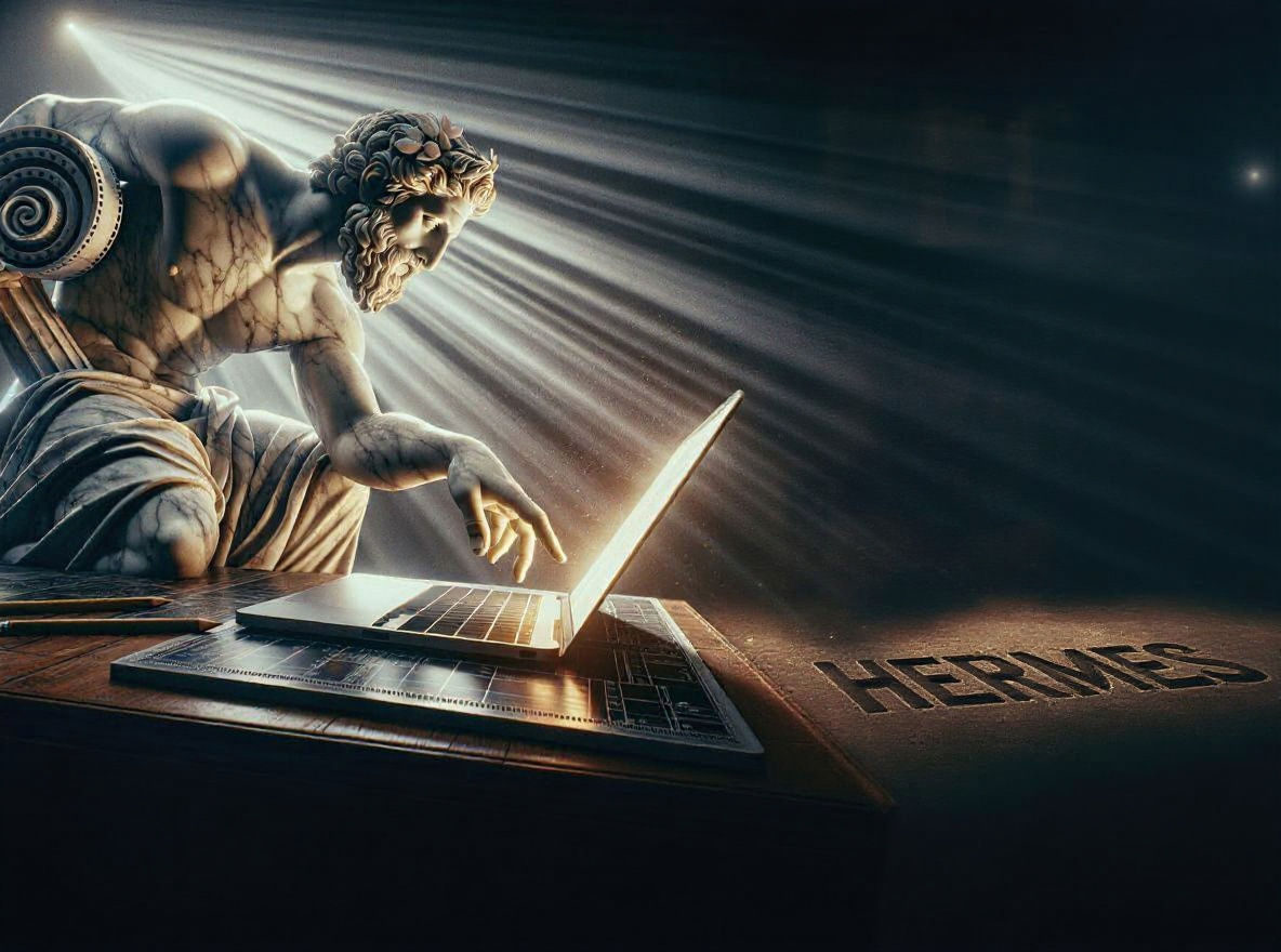 Hermes Sculpture Discovers Laptops in Cinematic Scene
