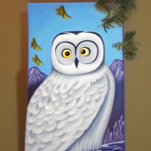 Charming 3D Snowy Owl in Naive Painting Style