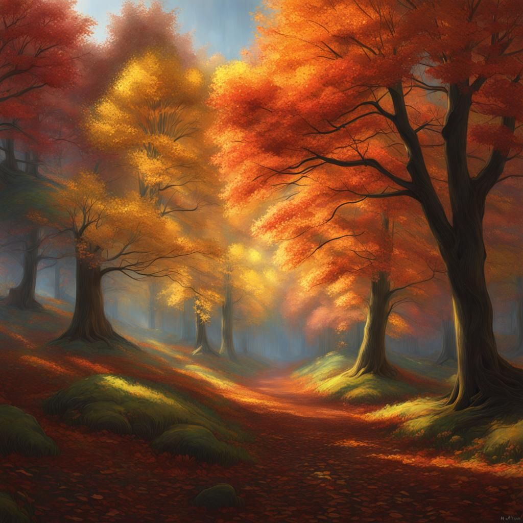 Autumn Trees in Hyperrealistic Splash Art Style