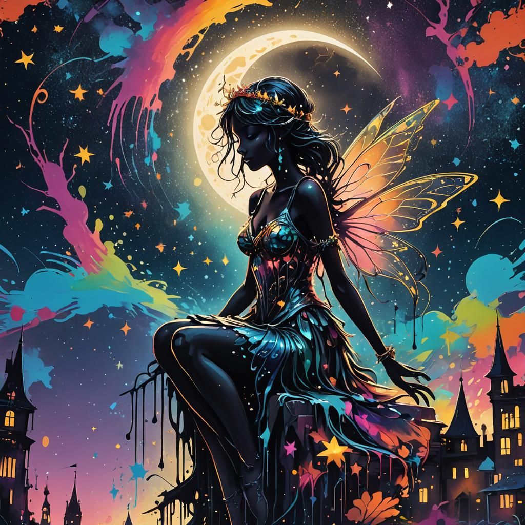 Fairy Silhouette Graffiti Art with Neon Lights