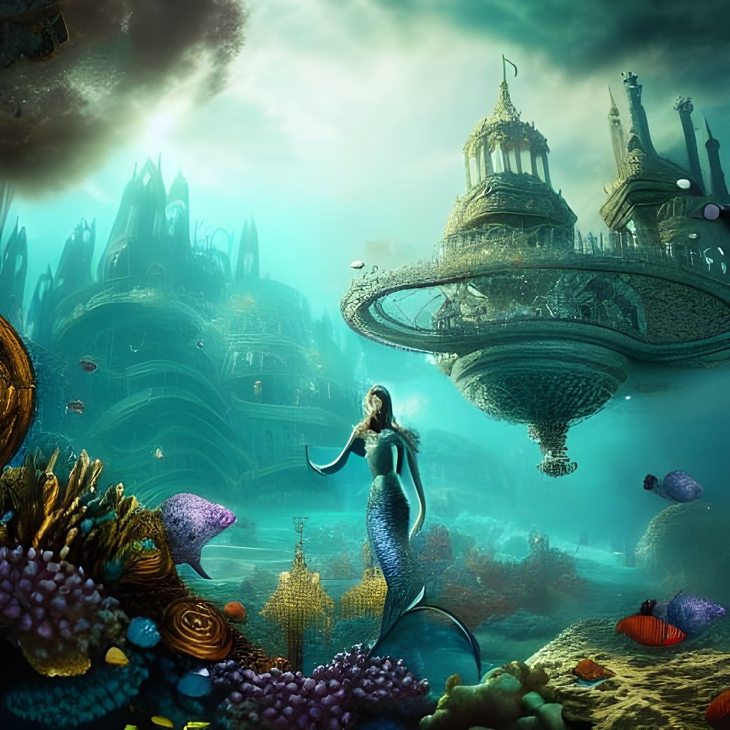 Epic Underwater Mermaid City: Detailed Digital Matte Paintin...