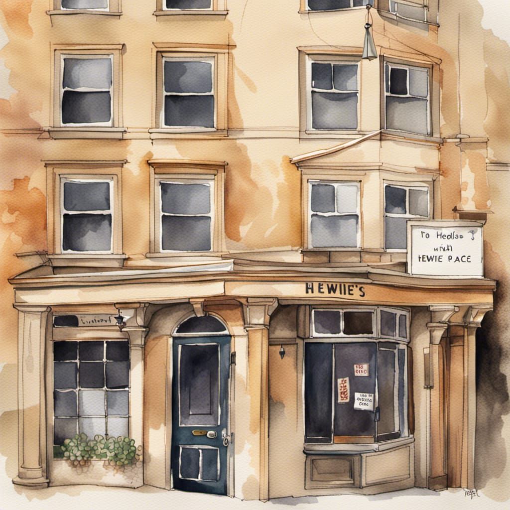 Realistic Watercolor of Building with Sign