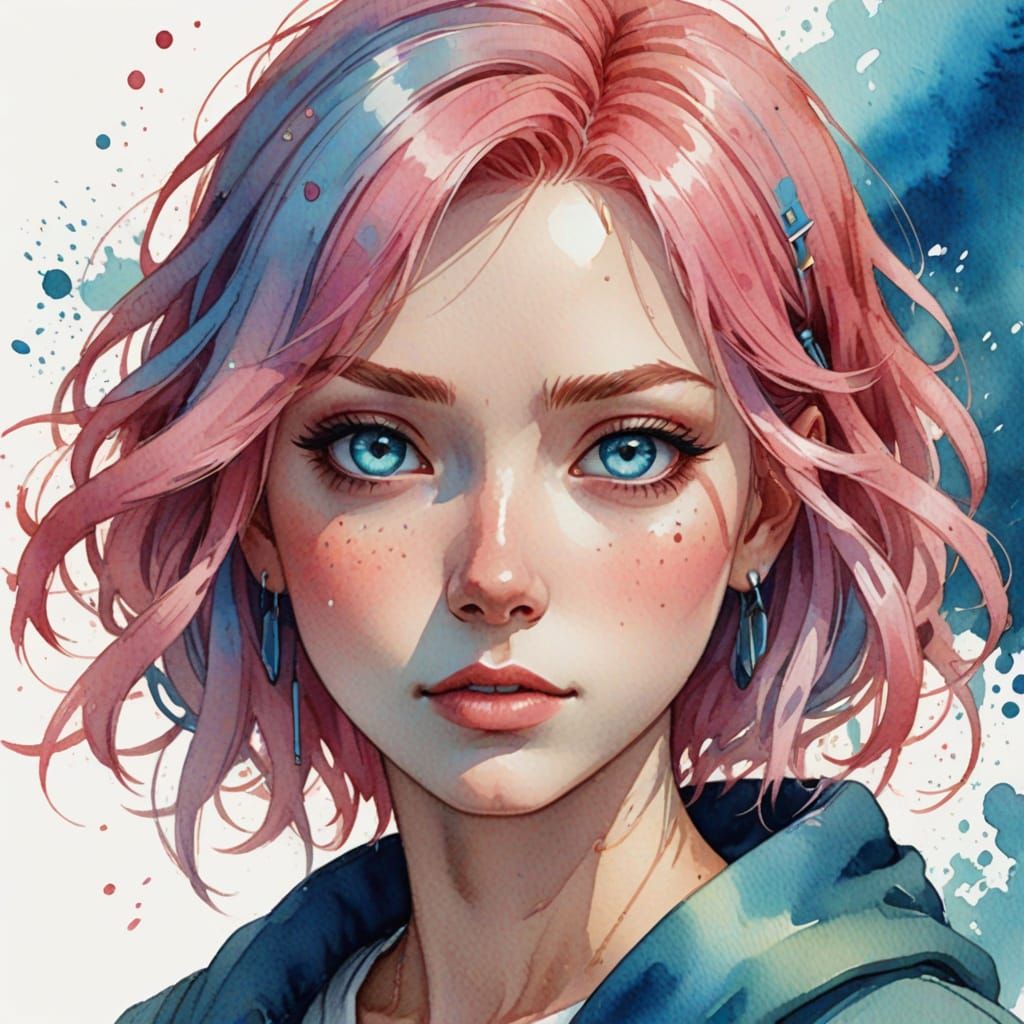 Vibrant Anime Girl Portrait in Studio Ghibli Style