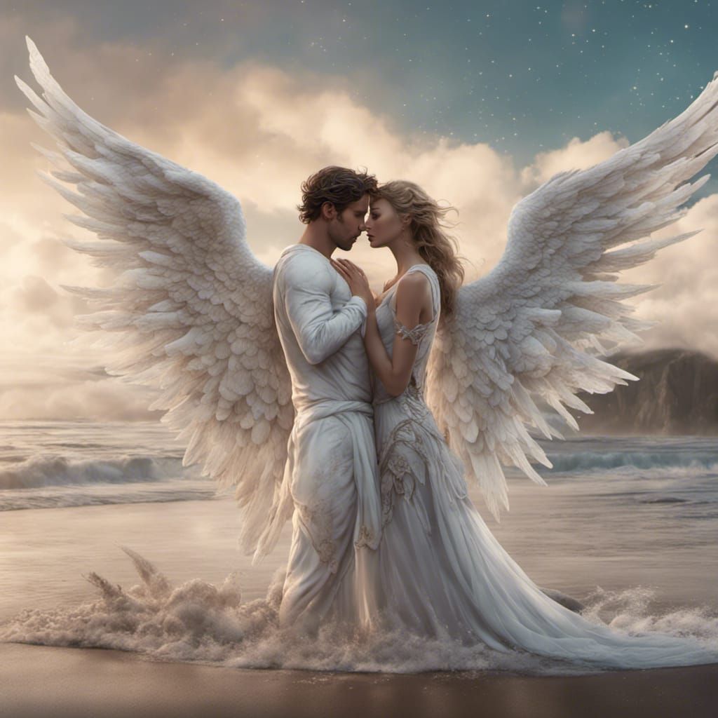 Angels Kissing on the Beach: Fantasy Concept Art