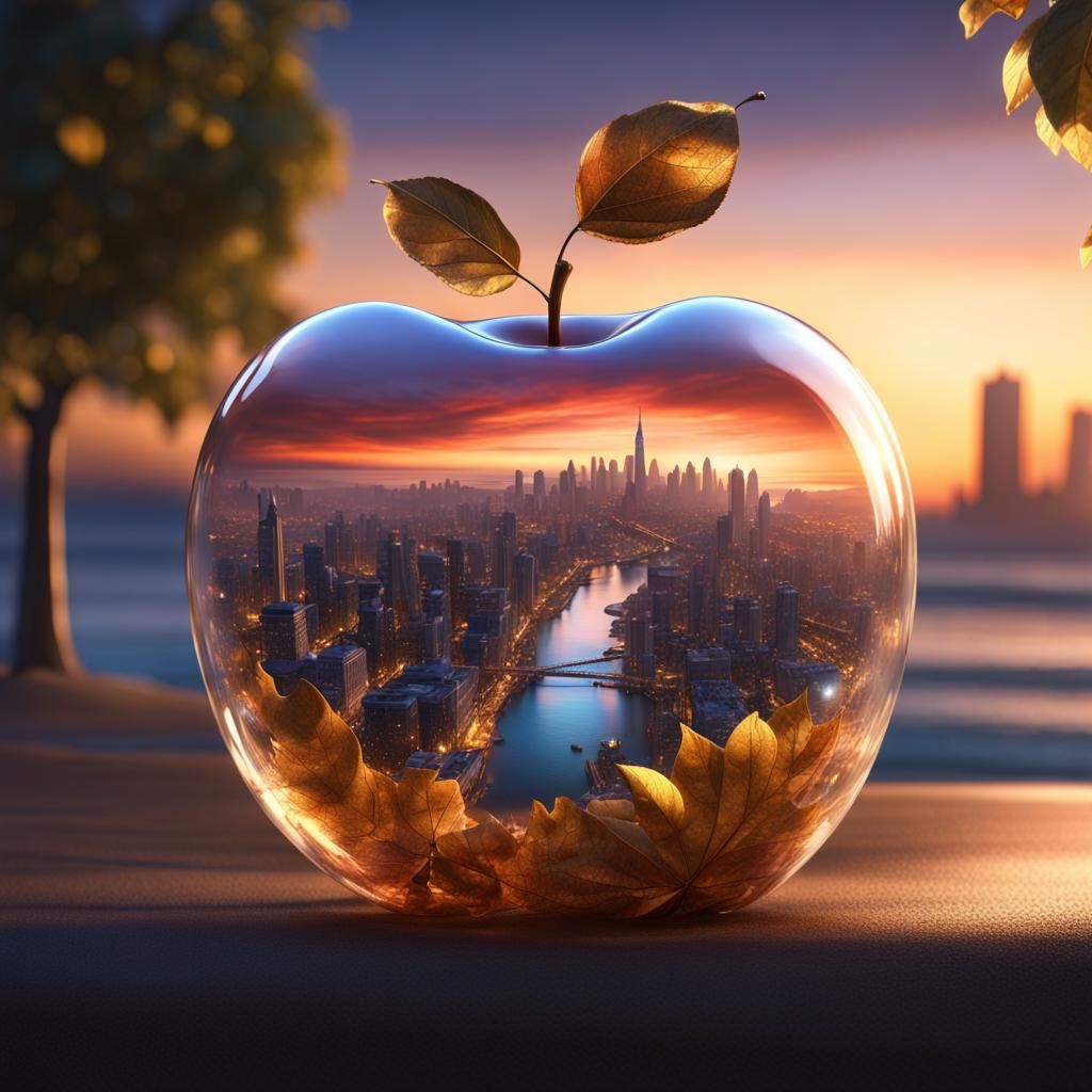 City in an Apple: Sunset Beach Fantasy