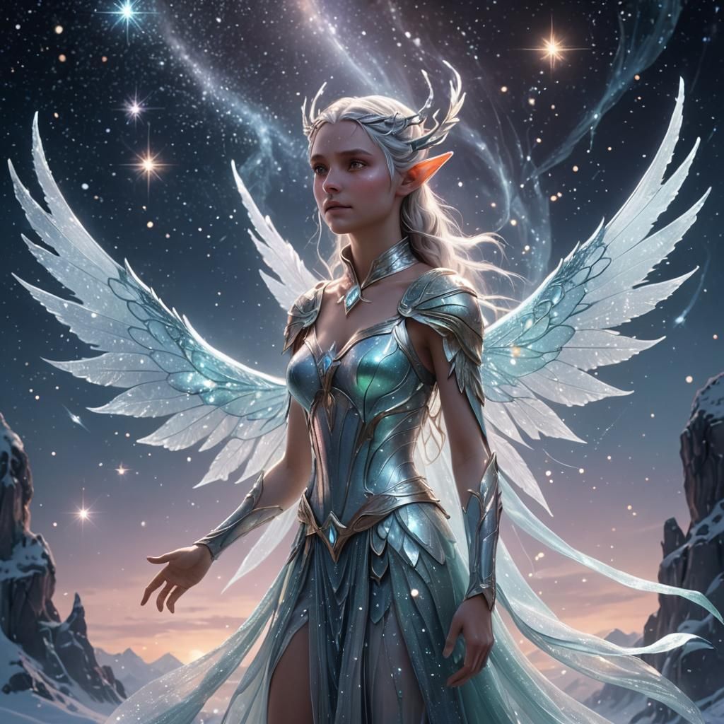 Winged Elf Heals Under Icy Starry Eclipse