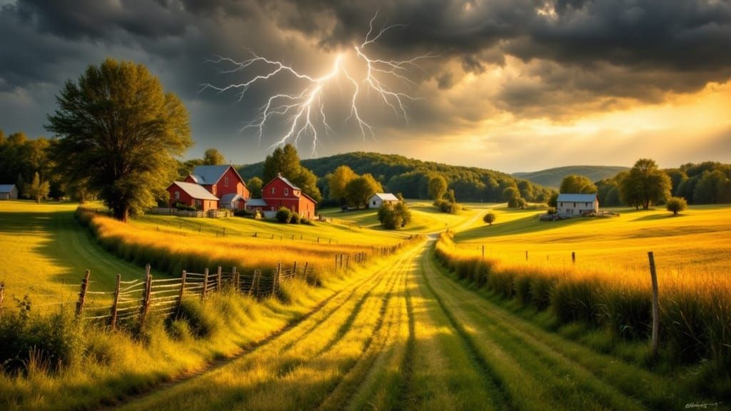 New England Farm Landscape in Rockwell Style