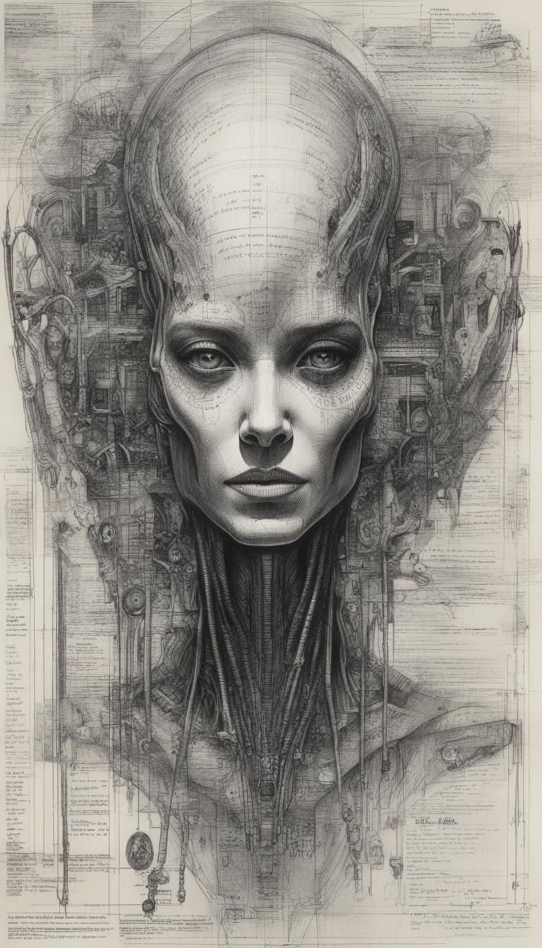 Alien Book Page: Giger-esque Woman in Ink