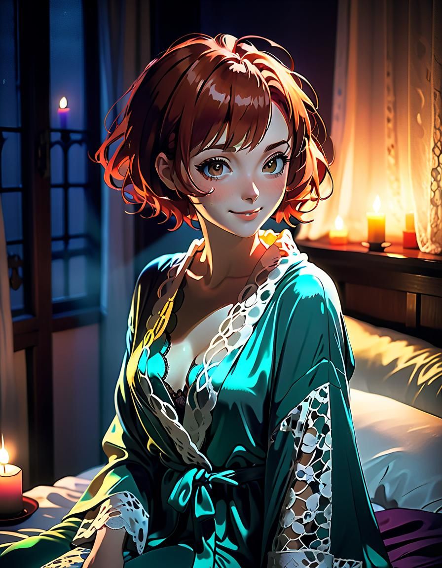 Auburn-haired Woman in Candlelight, Anime Key Visual