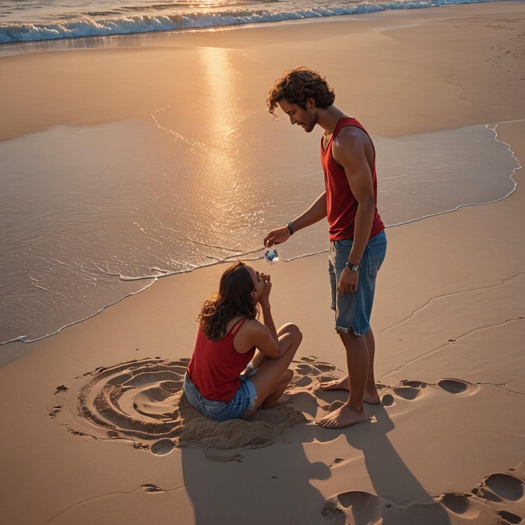 Sunset Beach Proposal with Golden Light