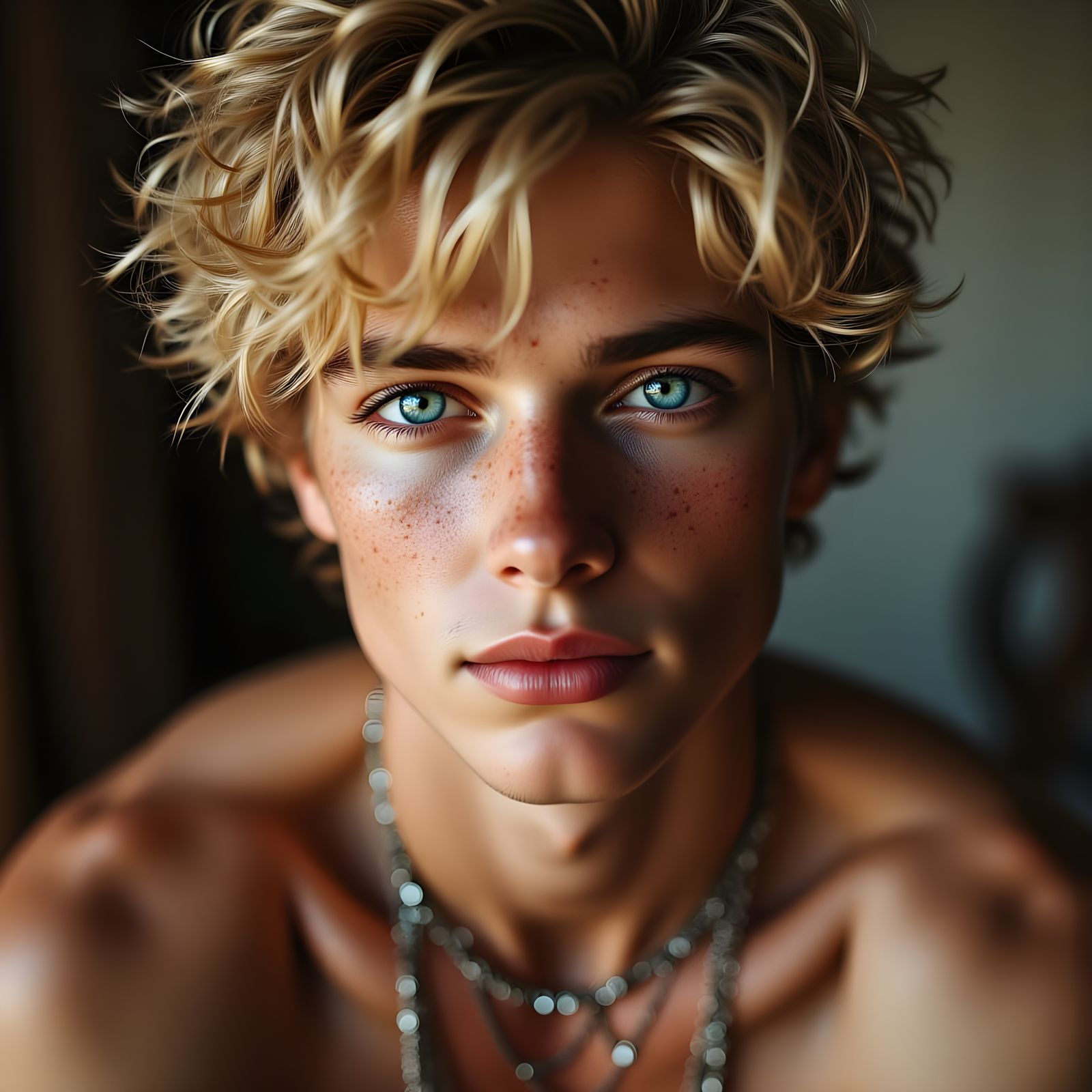 Youthful Portrait of a Blonde Man in Hyperrealism Style
