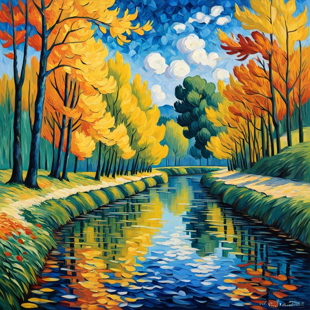 Tree-lined canal.