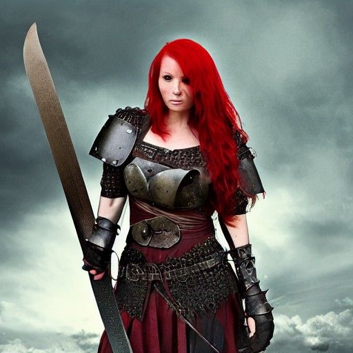 Medieval Red-Haired Warrior Woman with Sword