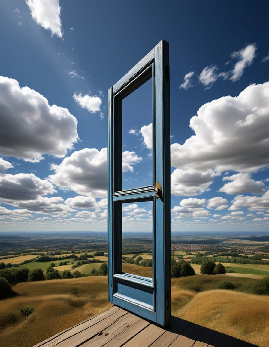 Surreal Floating Doorway in Escher Style