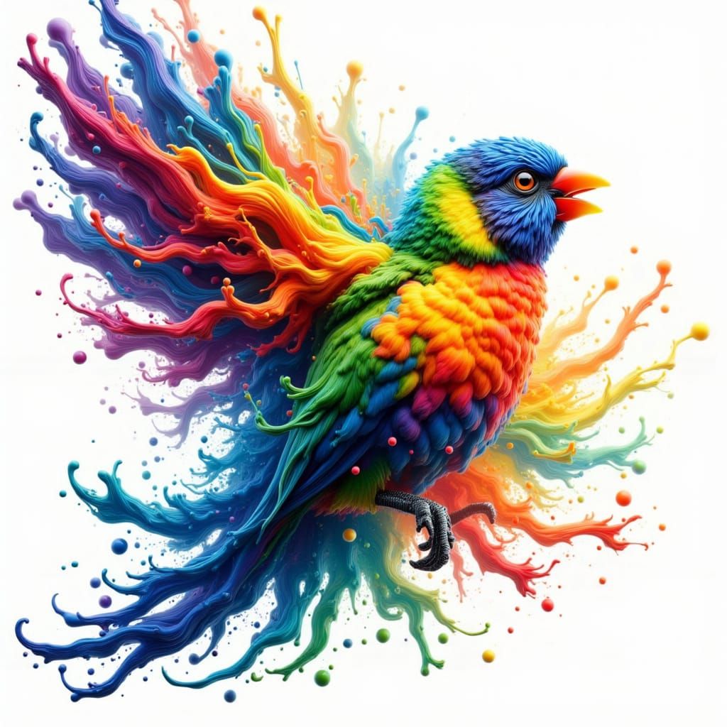 Rainbow Lorikeet Emerges from Viscous Colors in Mid-Air