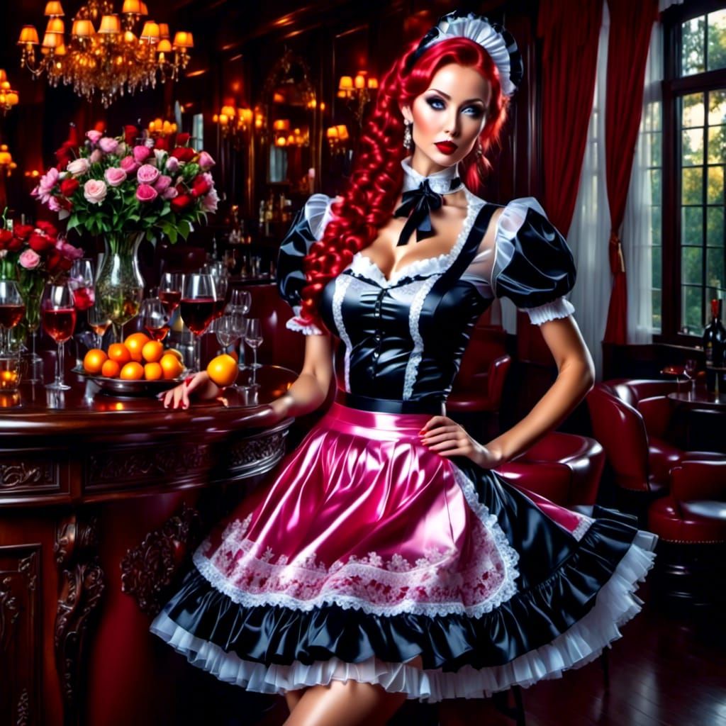 Latex French Maid Dress with Floral Prints