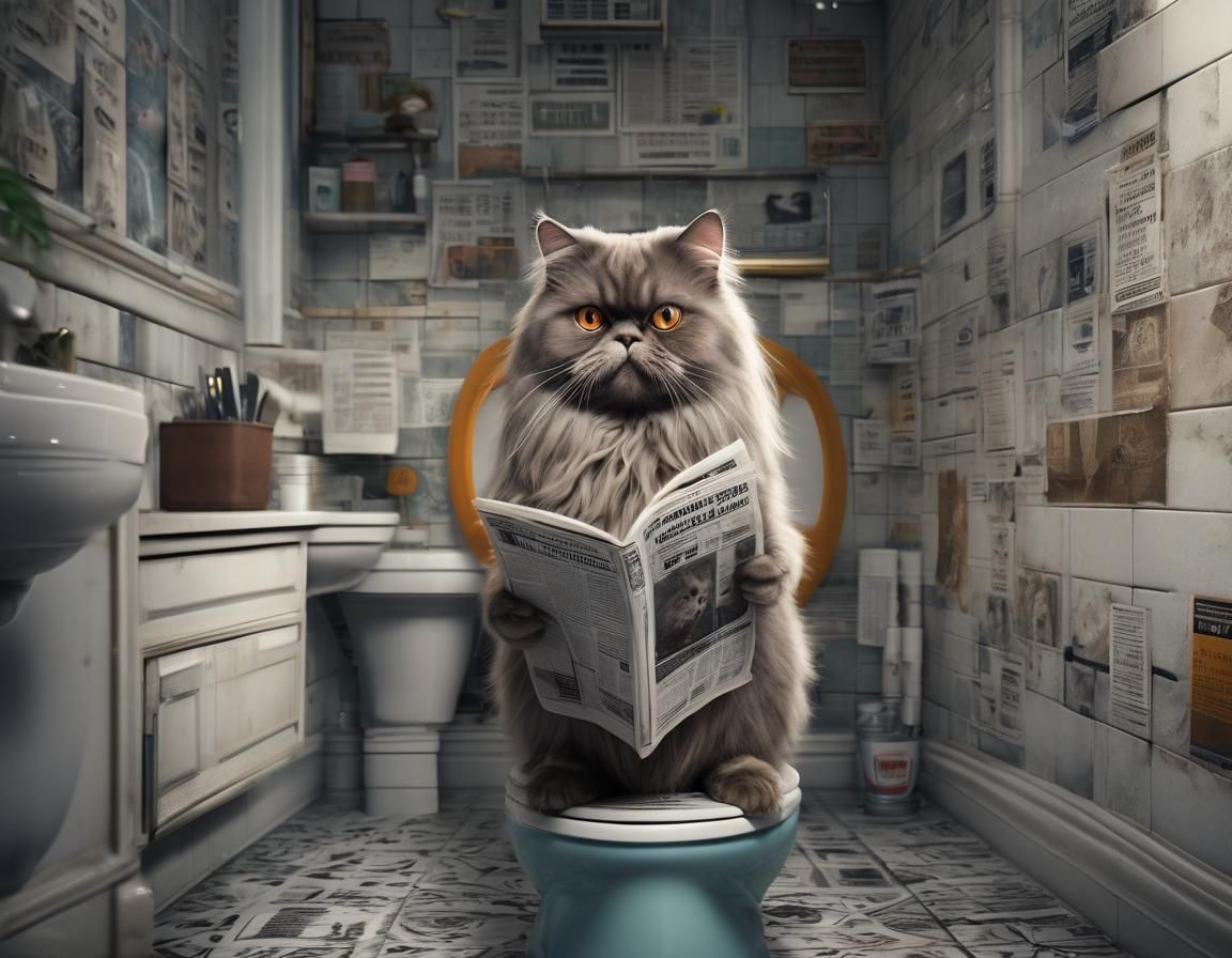 Persian Cat Newspaper Reading: Detailed Matte Painting