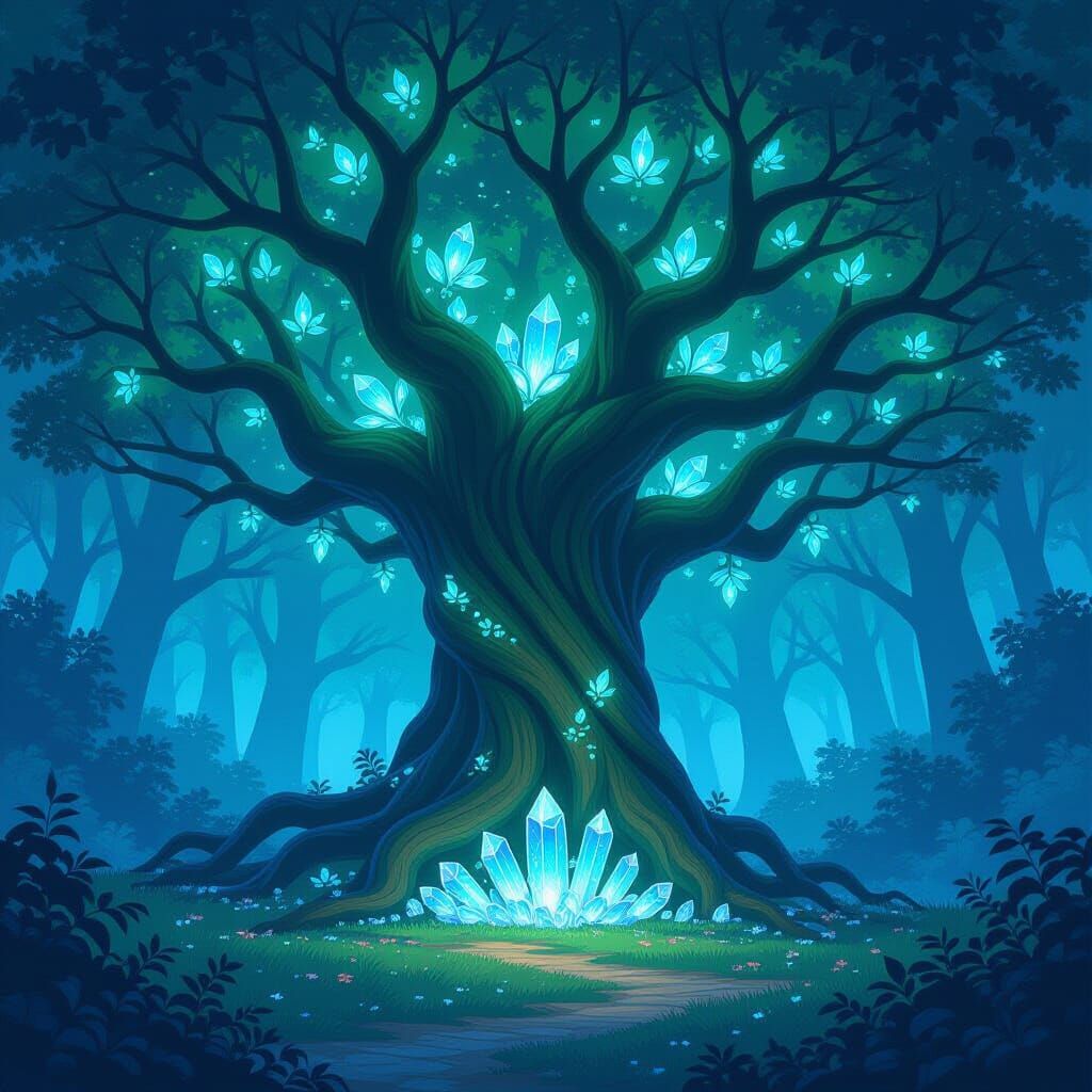 Ancient Bioluminescent Tree in Mystical Forest