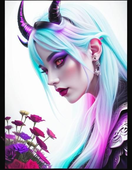 Dark Fantasy Woman with Horns and Demonic Creatures