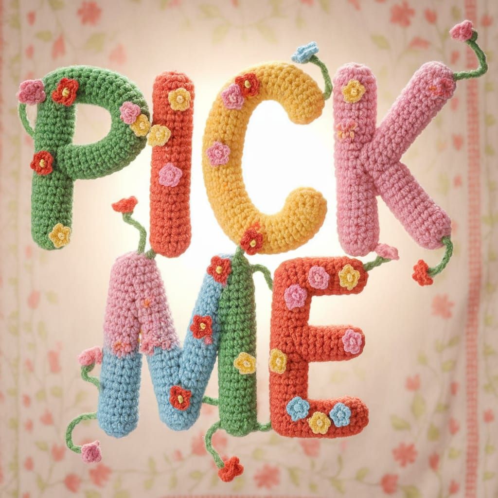 Colorful Crocheted Alphabet Letters Spell Out 'Pick Me' in W...