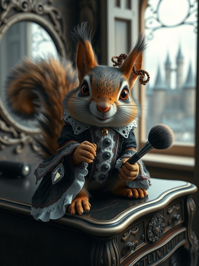Squirrel in Gothic Wedding Dress, 3D Render