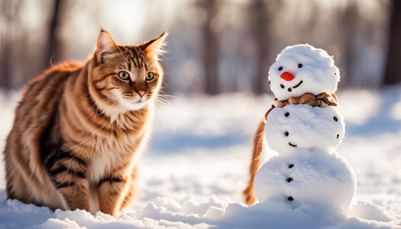 Cat and Snowman in Winter Park Photo