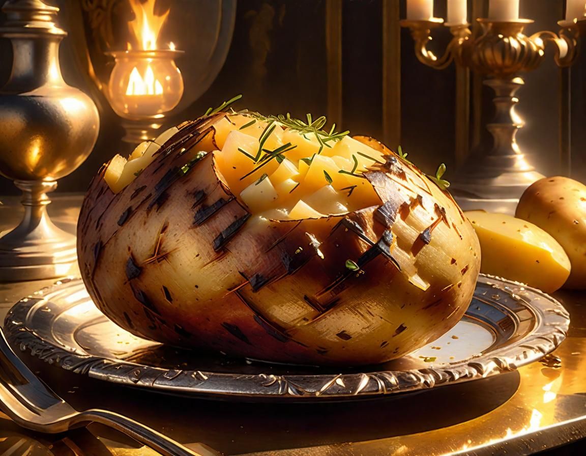 Roasted Potato on Silver Platter: Baroque Hyperrealism