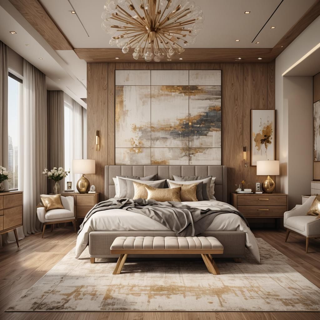 Luxurious Modern Bedroom Interior in Photorealistic Style
