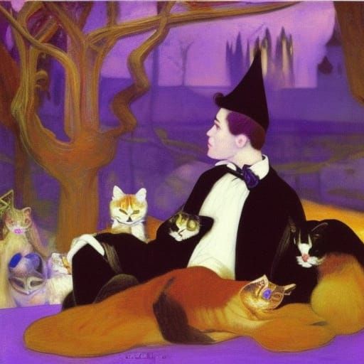 Vampire Lord with Cats in Dark Fantasy Art