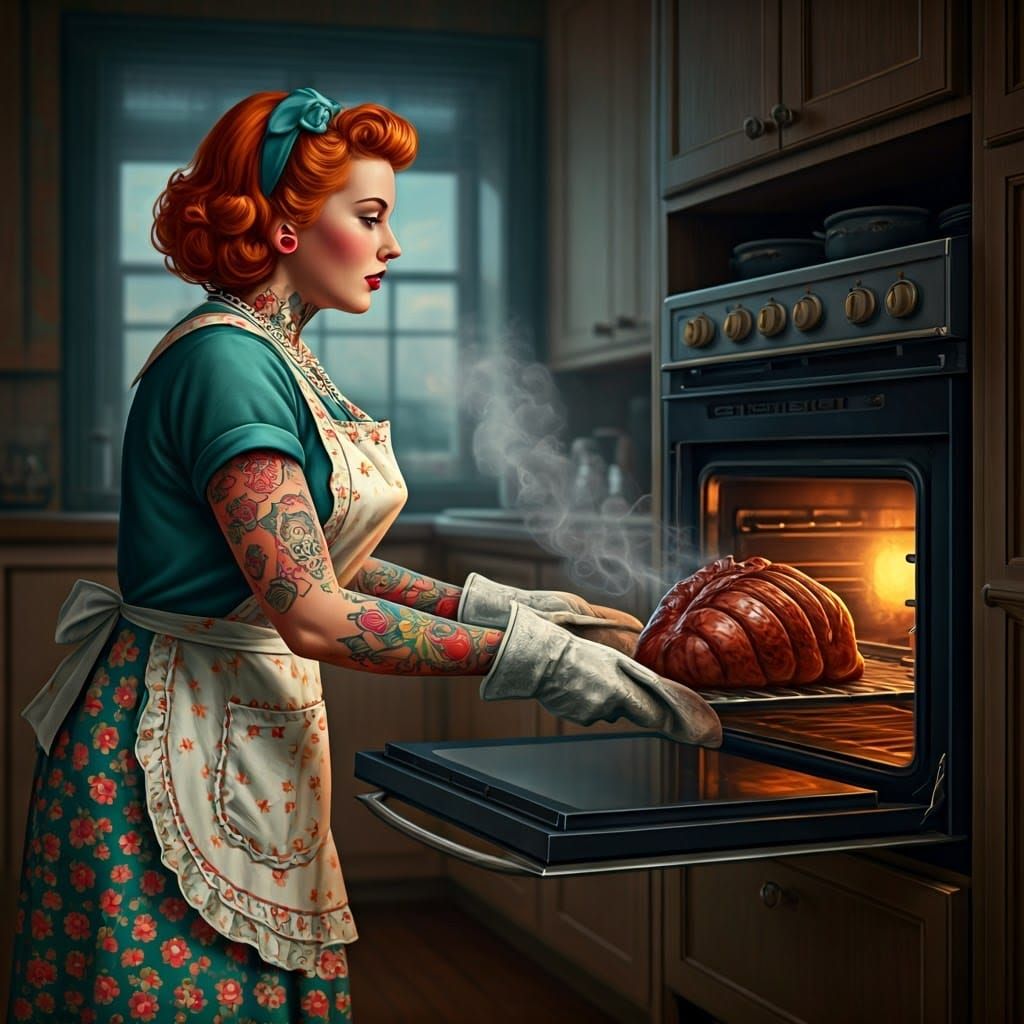 1950s Tattooed Housewife with Burnt Heart Roast